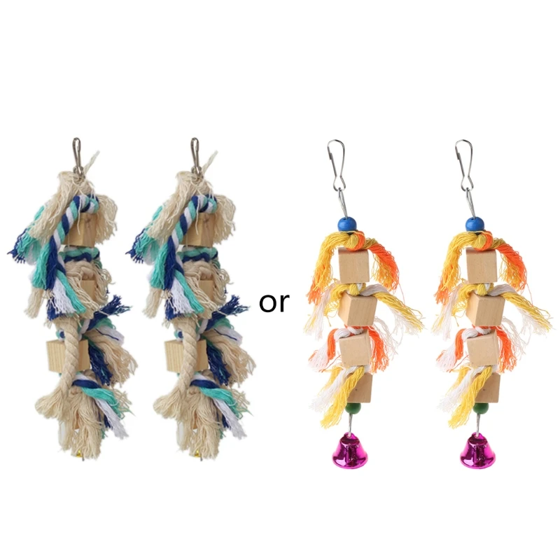 

2Pcs Parrot Chew Toy Blocks Rope Knot Strands Bite Teeth Grinding Cage Decor Stand Perch Swing for Lovebirds Finch
