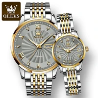 olevs waterproof fashion couple wristwatches full automatic stainless steel strap automatic mechanical watches for couple