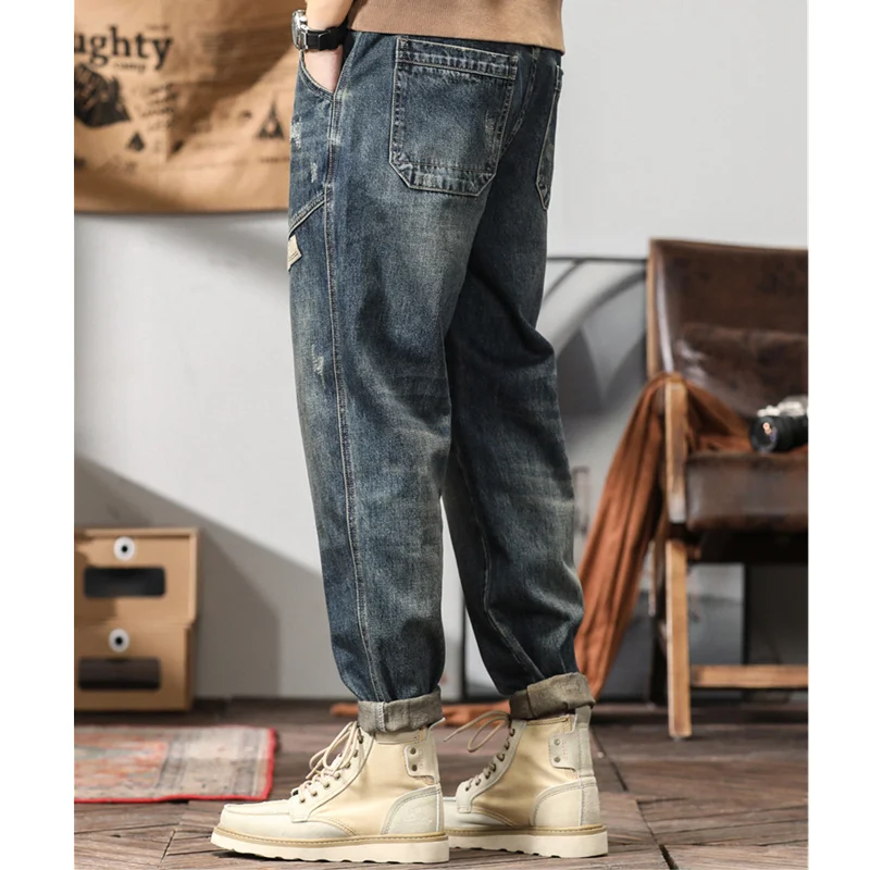 Streetwear Men American Vintage Loose Blue Jeans 2022 Autumn and Winter New Pattern Fashion Straight Cylinder Trousers Female
