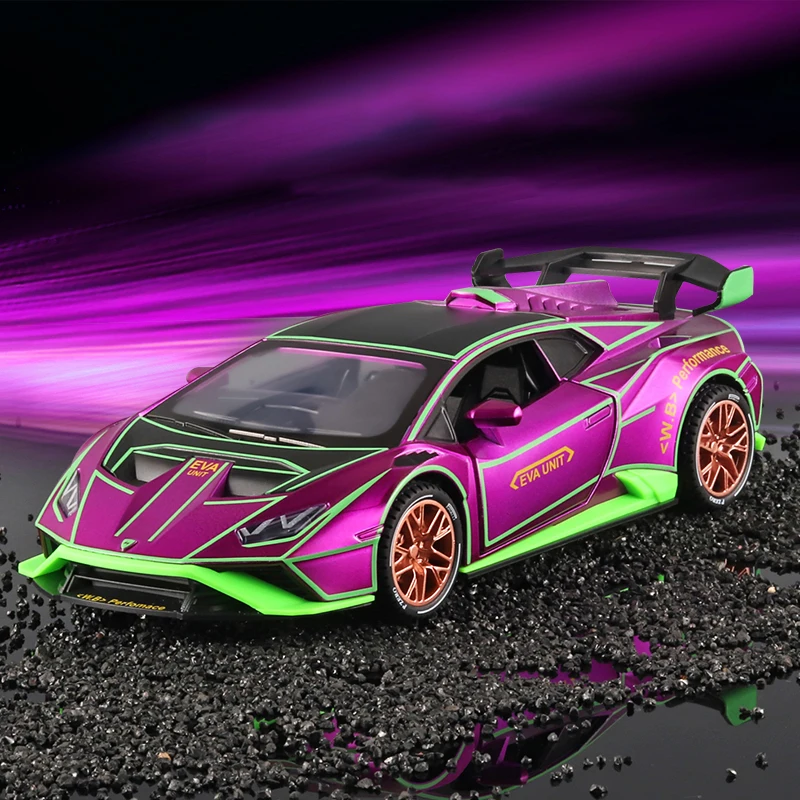 

1:24 Lambos Huracan STO Spray Supercar Alloy Diecasts & Toy Vehicles Metal Toy Car Model Sound and light Collection Kids Toy