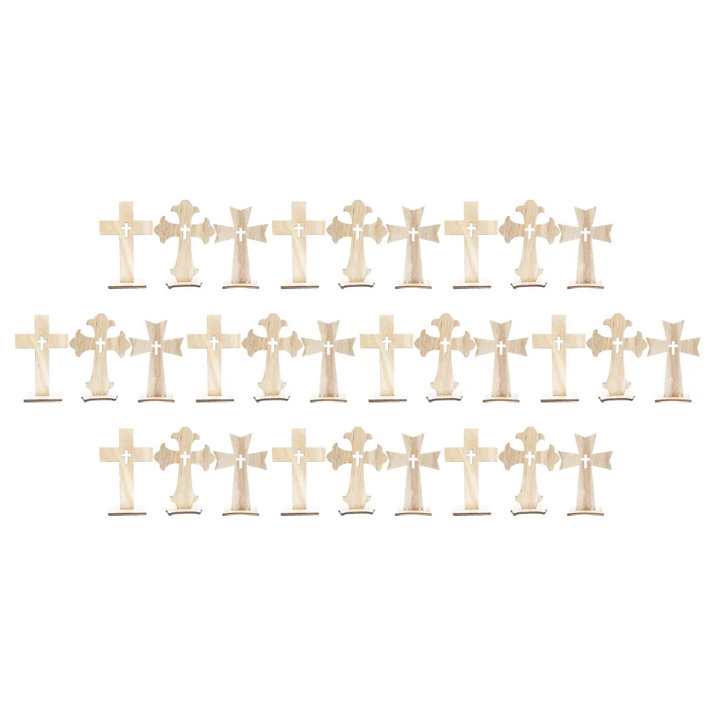 

30 Pcs Wood Cross Craft Adorn Trim Decorate Wooden Ornament Shaped Adornment Making