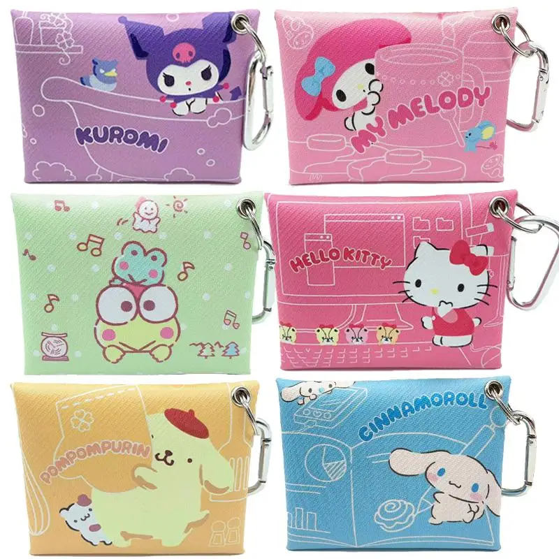 

Sanrios Kittys PomPom Purins Kuromi My Melody Mini Cute Coin Purse Cartoon Pu Button Coin Purse Creative Key Case Child's Gift