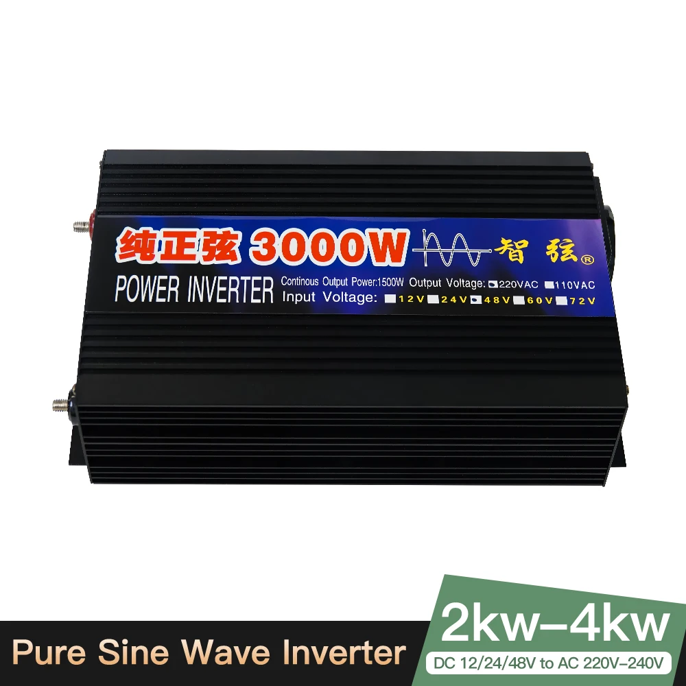 

3000W 4000W Pure Sine Wave Inverter DC 12V 24V To AC 220V 50Hz 60Hz Voltage Transformer Converter Solar Car Inverters With LED