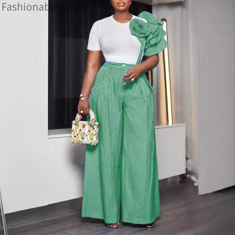 Женский Повседневный Топ с оборками и широкие брюки высокой талией принтом в