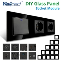 wallpad diy module black glass panel wall power socket electrical outlet s6 function key free combination