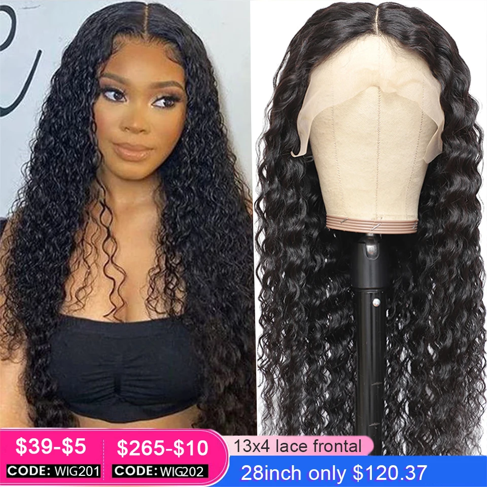 13X4 Deep Wave Frontal Wig HD Transparent Human Hair Wigs 250% Density Pre Plucked Deep Curly Lace Front Wig