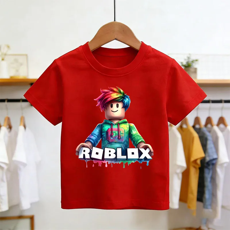 Фото Футболка Roblox, летняя модная футболка с короткими рукавами, топы для мальчиков и девочек, летняя игровая уличная одежда, белые детские футболки №4