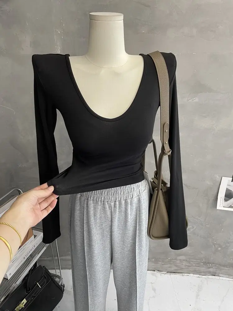 Оптовая продажа футболки с V-образным вырезом для женщин сезон осень-зима