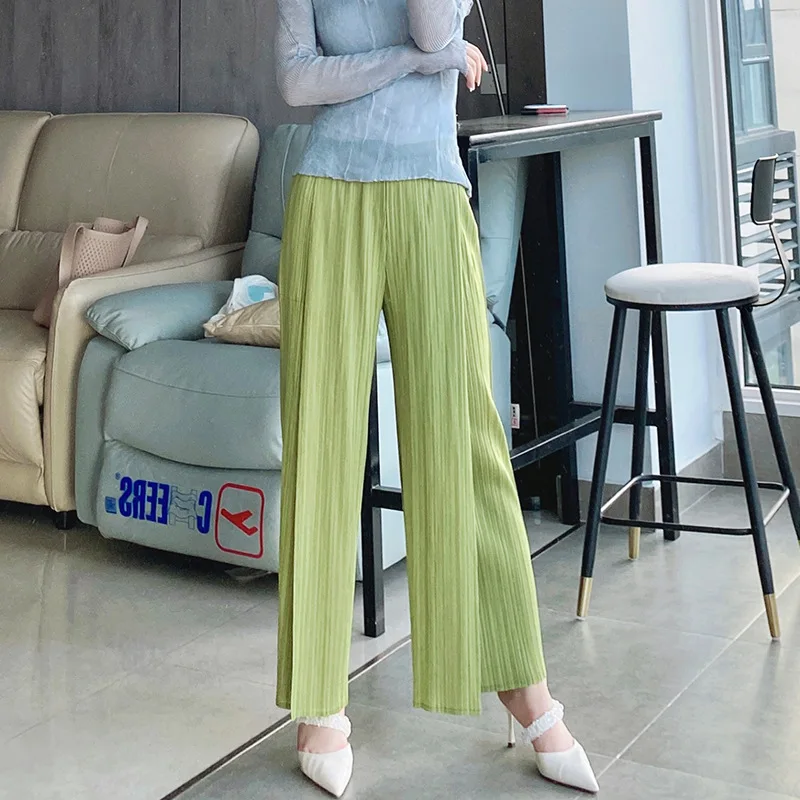 Wrinkled wide-leg pants women's high waist drape summer new split loose straight all-match casual pants