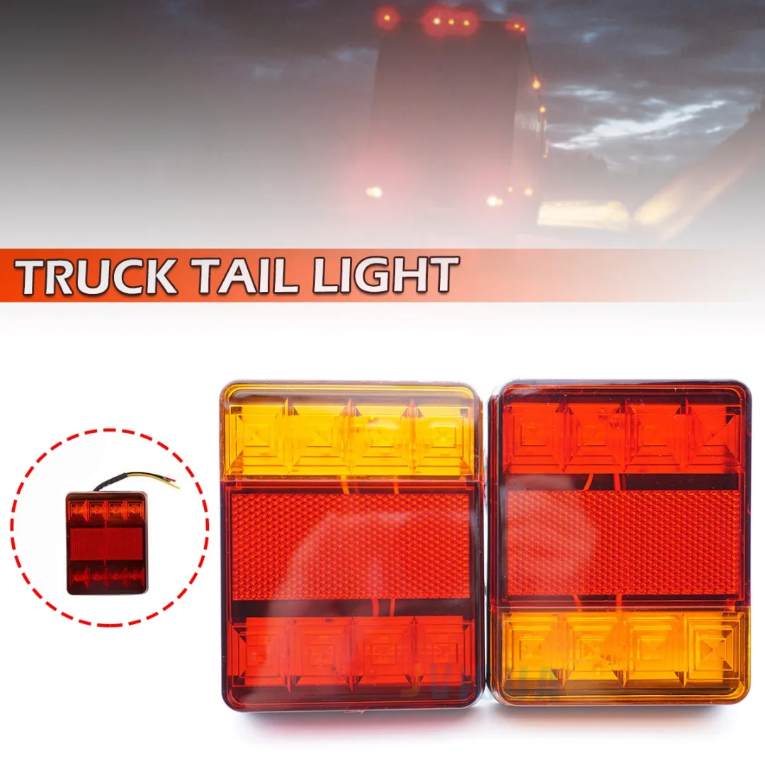 

2pcs 12V Taillight Turn Signal Indicator 8 LEDs Tail Light Car Rear Reverse Brake Stop Lamp Waterproof Trailer Truck Lights