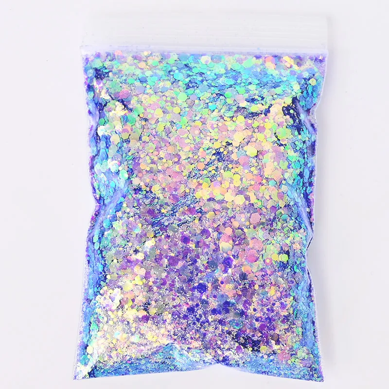 1KG/bag Mermaid Chameleon Nail Glitter Iridescent Mixed Hexagon Chunky Laser Sequins Holographic Shiny Flakes Slices Decoration
