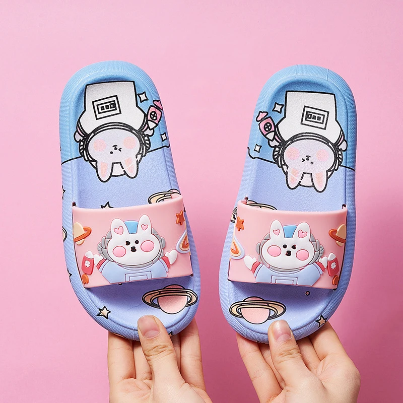 Baby Girls Slippers Cartoon Cute Astronaut Non-slip Soft Sole Boy House Shoes Kids Slides Children 8Y Student Bathroom Slippers