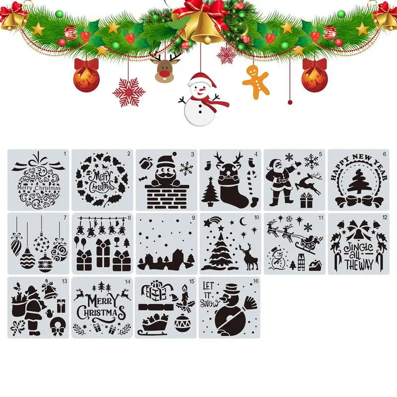 

16pcs Reusable DIY Craft Christmas Stencils For Walls Home Painting Scrapbooking Stamp Album Decor Paper Card Template Craft
