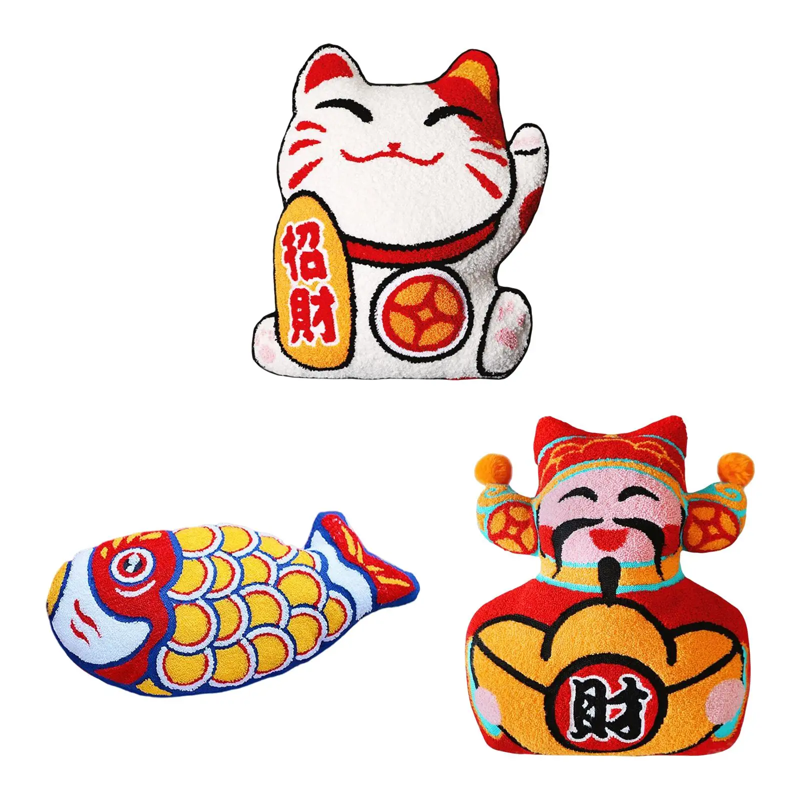 

Embroidered Happy New Year Throw Pillow Cover for Livingroom Spring Festival