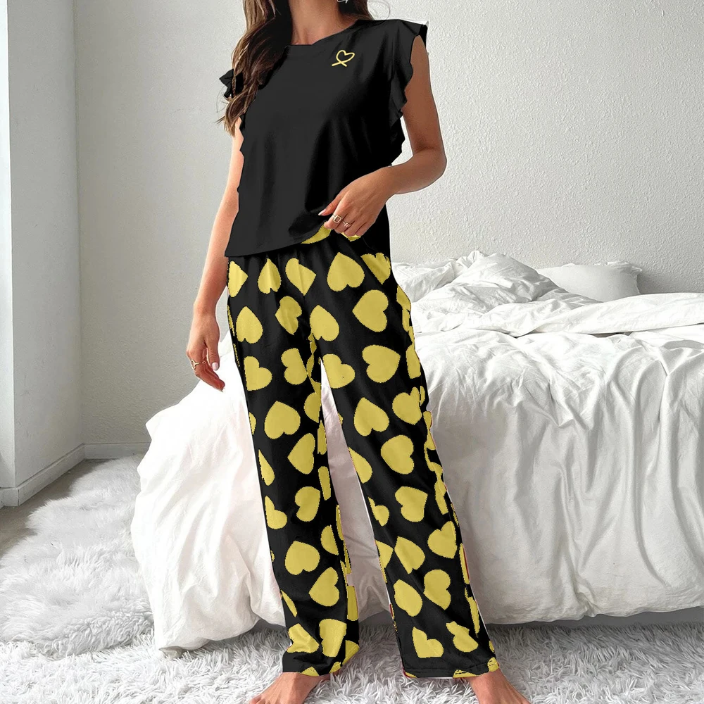 Женский Хлопковый Пижамный Комплект Faxu Love С Принтом Топ Короткими Рукавами И