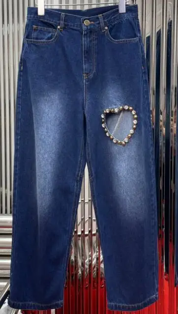 

Роскошная дизайнерская одежда 126257, модные классические трендовые джинсы в форме сердца с вырезами и украшением из страз