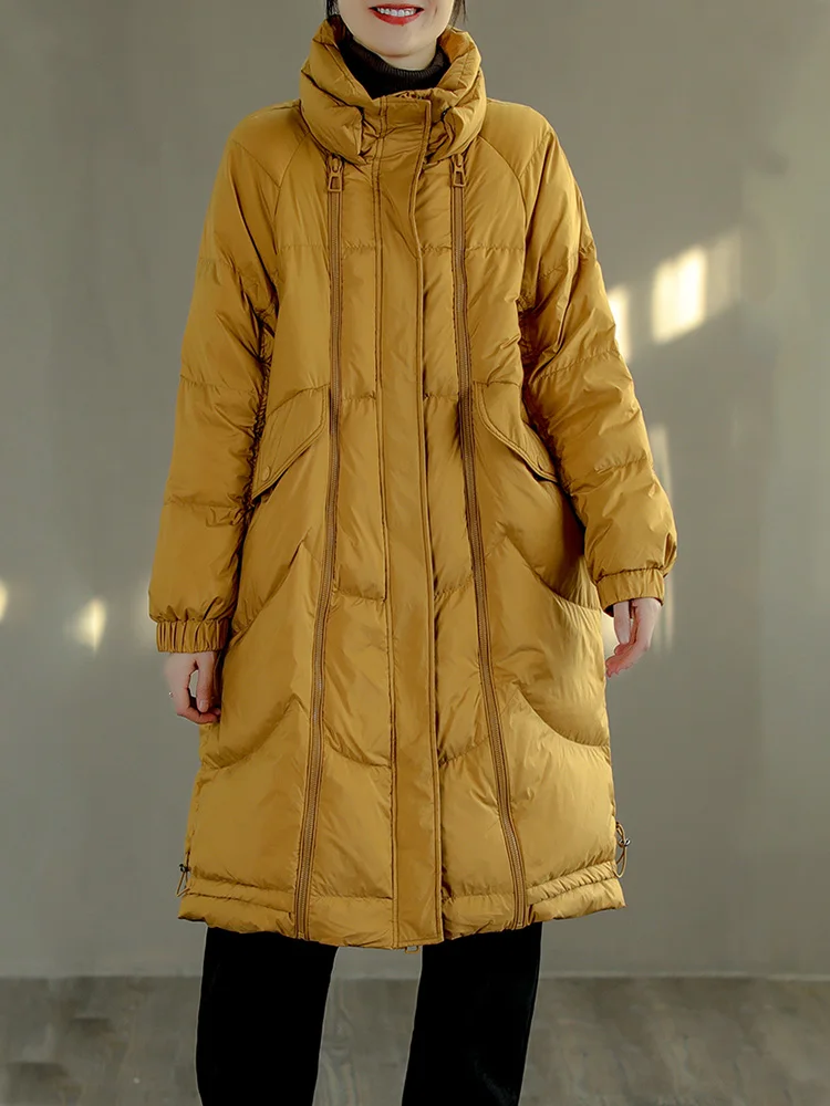 Fitaylor Winter Women White Duck Down Coat Casual Loose Thick Warm Puffer Coat Female Stand Collar Zipper Long Jacket
