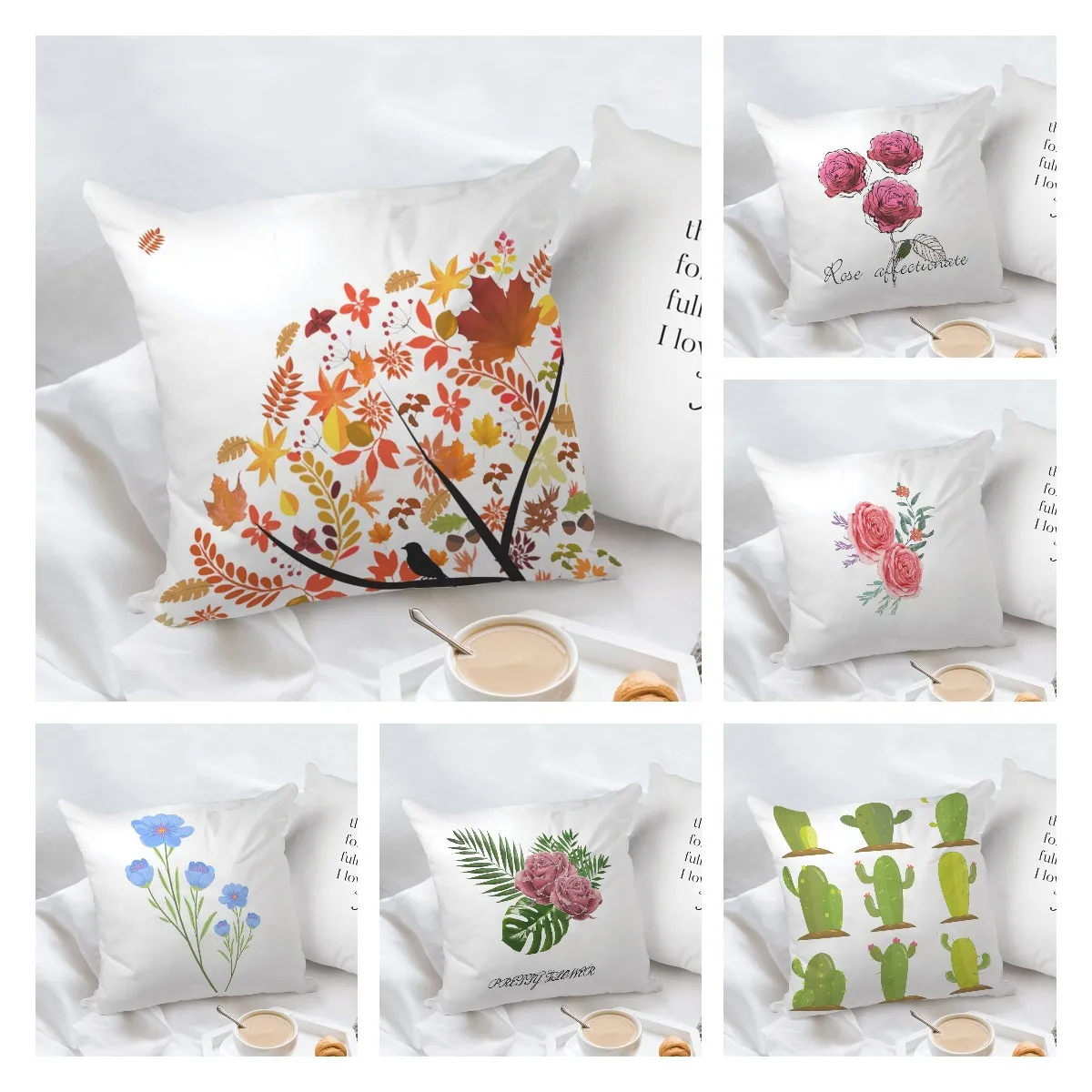 Decorative Flower Pillowcase Polyester Square Cushion Cover Throw Pillows Bed Couch Home Decor Dakimakura