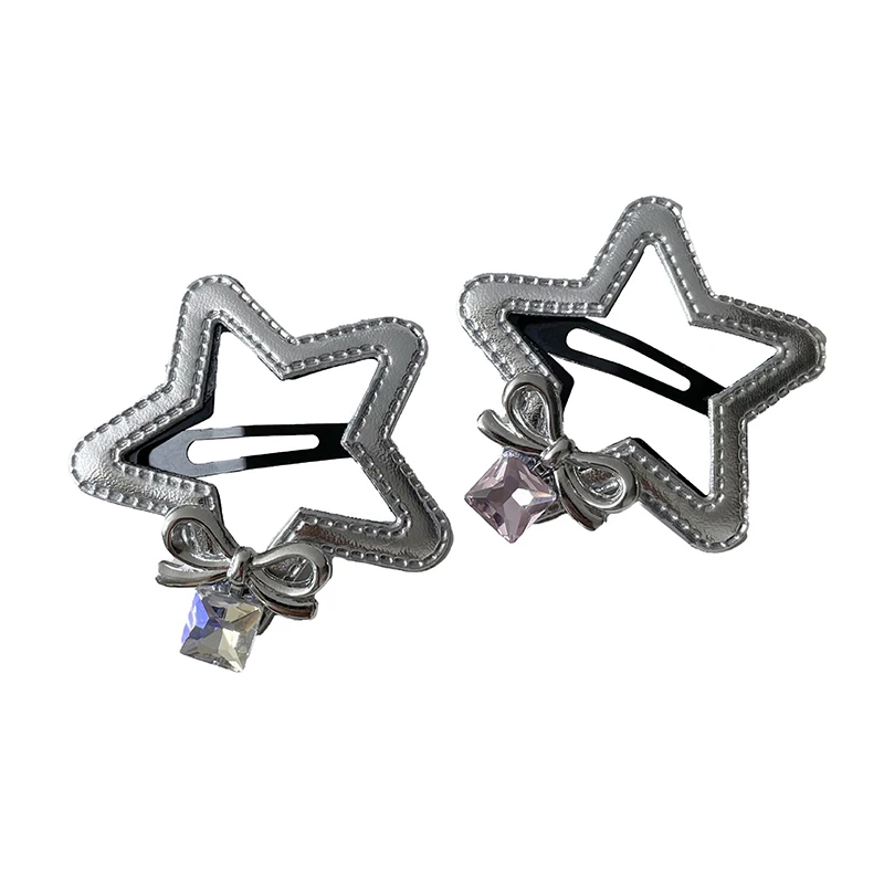 Милая заколка для волос со звездами из искусственной кожи кулон стразами