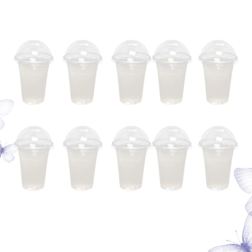 

100 Pcs Plastic Fruit Cups Ice Disposable Bubble Tea Cup Cup Lid Smoothie Disposable Cold Drinking Cup Cups Dome Lids