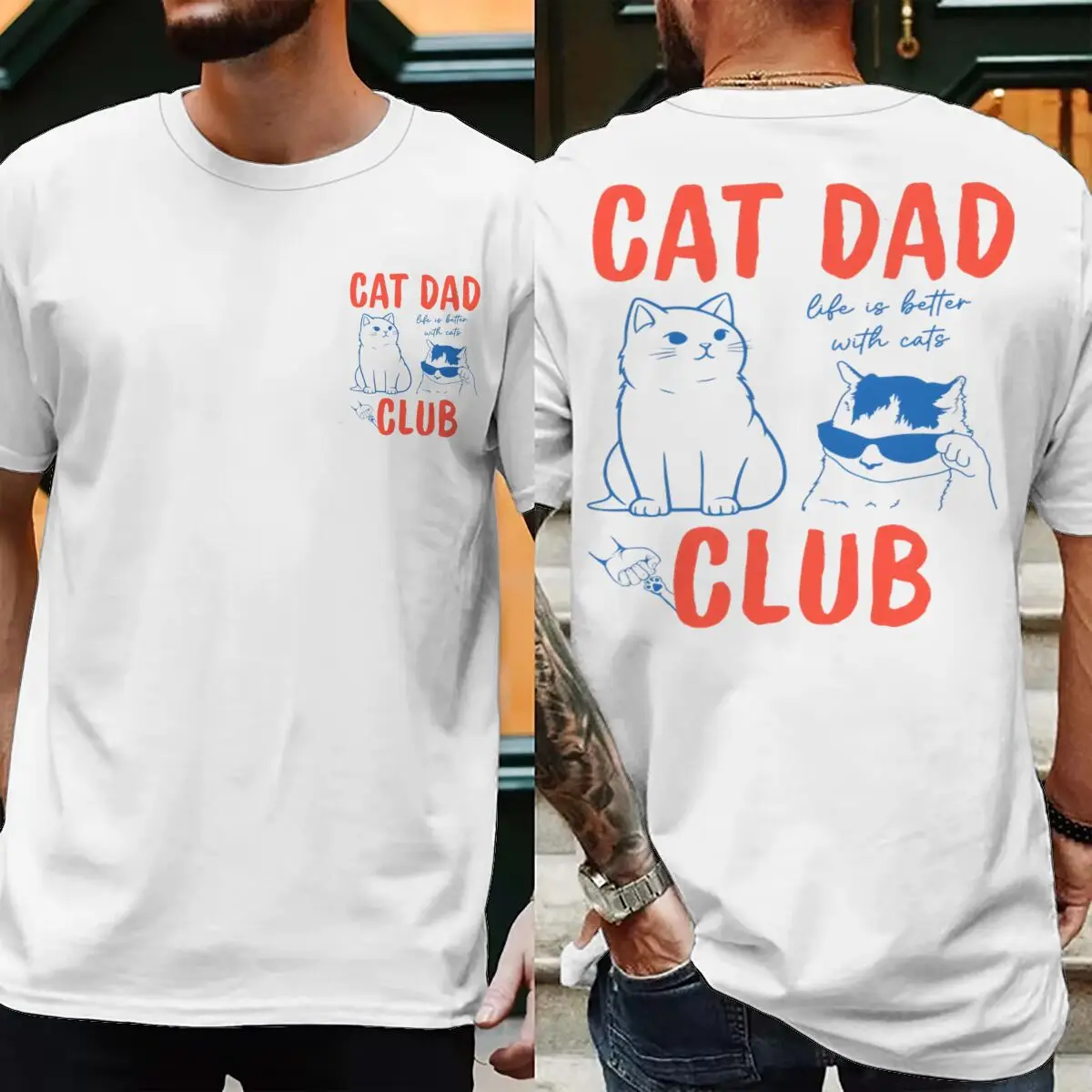 Фото Мужские футболки с забавным принтом Cat Dad Club, модные повседневные футболки ко Дню отца, подарки для мужчин, футболки с коротким рукавом, подарки для любителей домашних животных, мужская уличная одежда №4