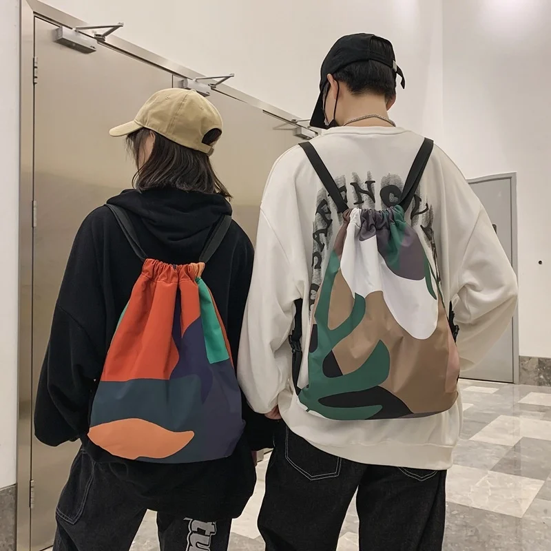 

Рюкзак на шнурке для мужчин и женщин, портативные камуфляжные рюкзаки унисекс, модный легкий дорожный спортивный ранец