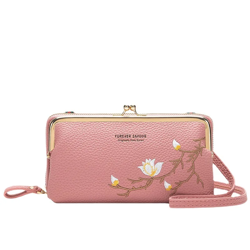 

Large Capacity Mini Phone Women's Bag PU Leather Crossbody Shoulder Strap Handbag for Women FID Anti-theft Brush Long Wallet