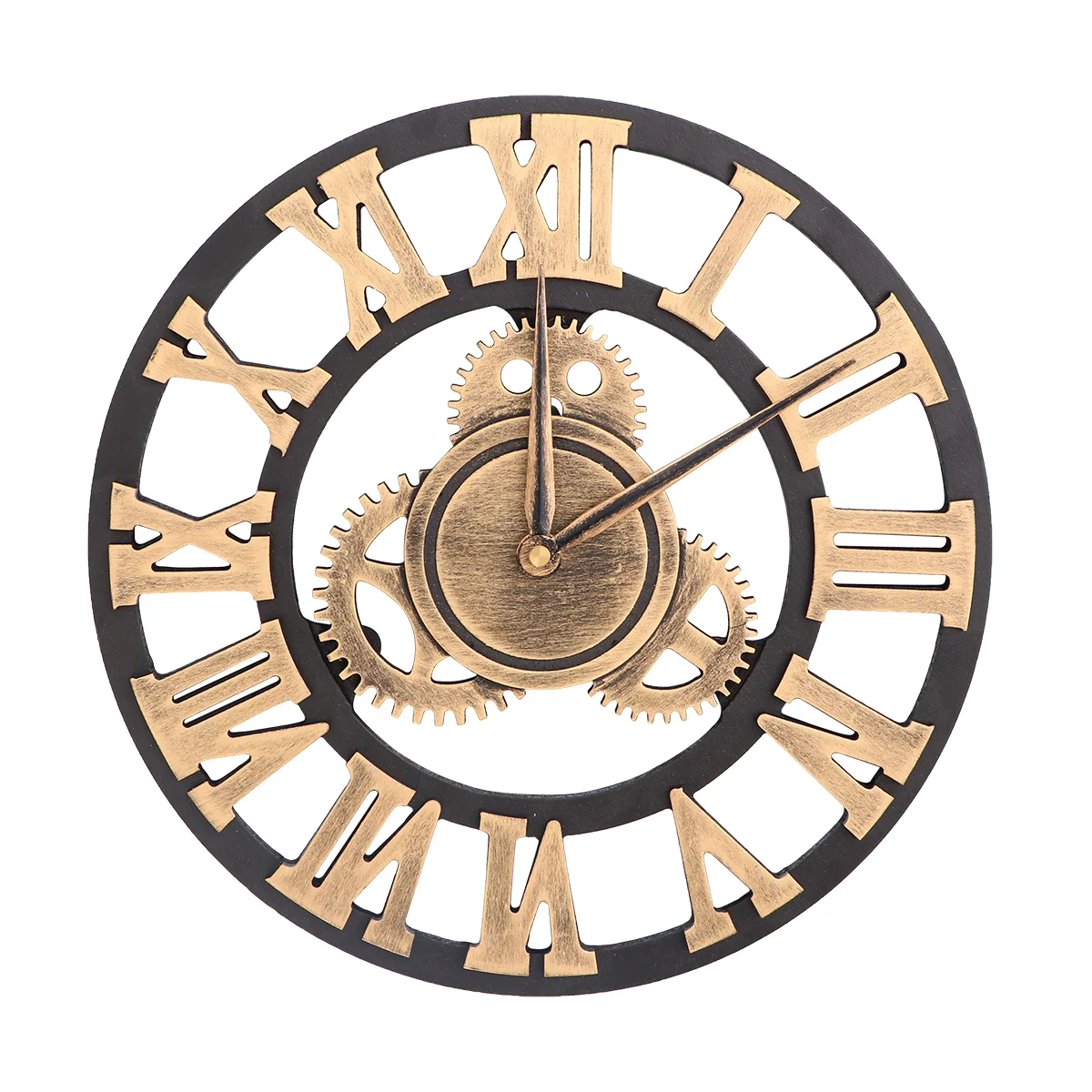 

Industrial Moving Gear Vintage Wall Clock Rustic Wooden Wall Clock Roman Numerals Round Non- Ticking Silent Wall Clock Clocks