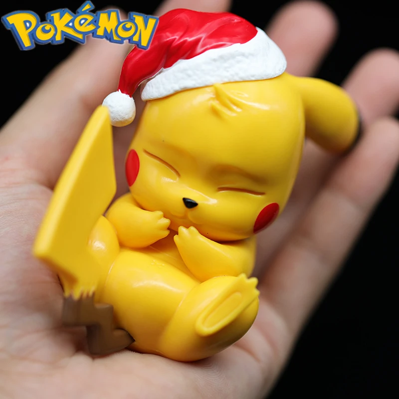 

Pokemon Christmas Pikachu handmade pvc boxed sleeping doll wearing hat children's toys anime peripheral collection commemorative