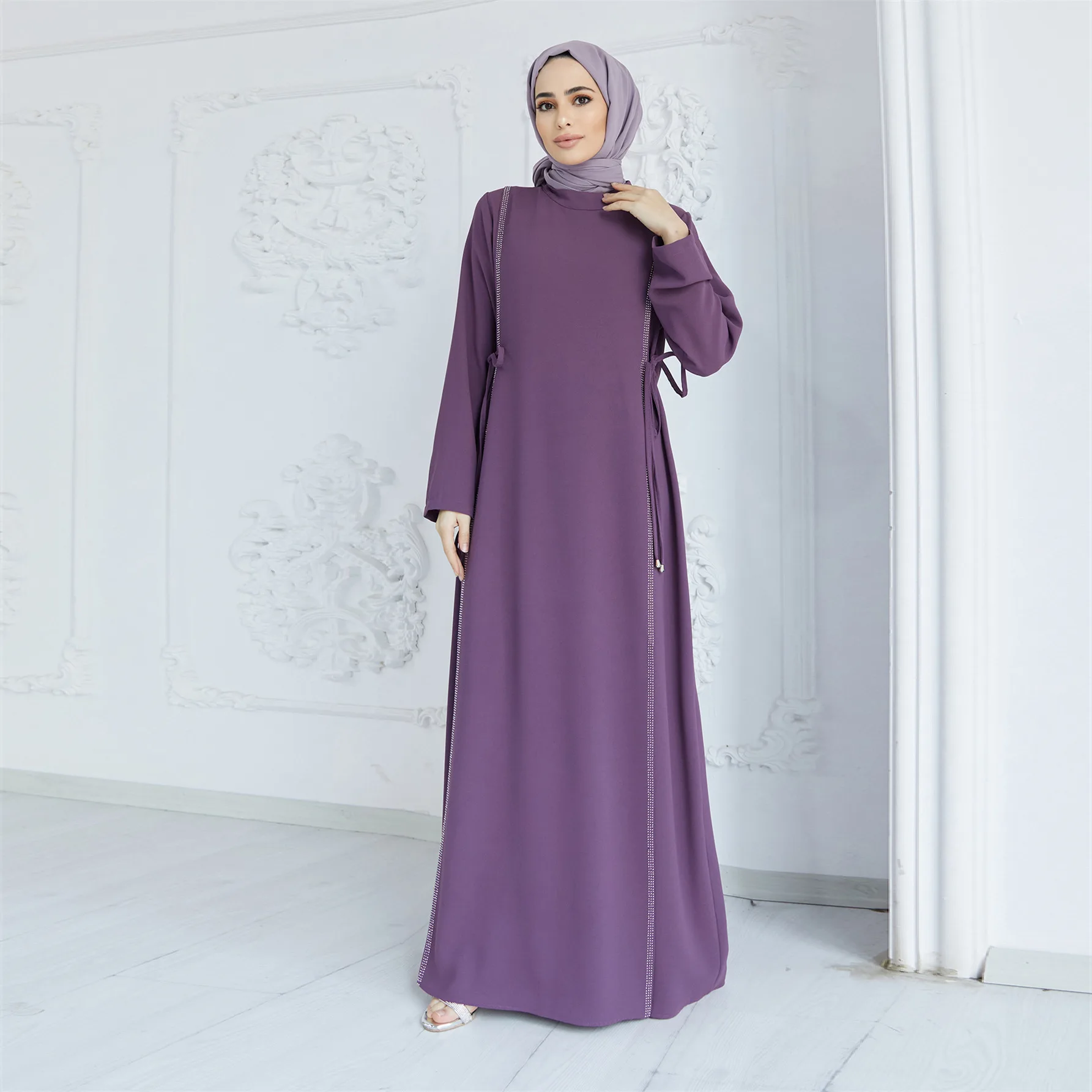 Muslim Fashion Middle Eastern Robe Diamond Spliced Waist Hijab Dress Abaya Dress Islamic Clothing for Women Abayas for Women