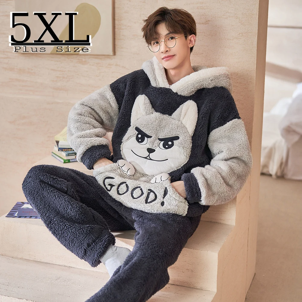 

Теплая мужская 2022 Пижама с капюшоном и Кигуруми для взрослых, большой пижамный комплект с мультяшным рисунком для отдыха, толстая зимняя Фл...