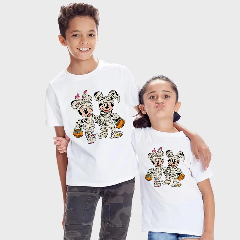 Halloween Print Collection Kids Disney T Shirt Cartoon Mickey Minnie Mummy Dress Up Graphic Baby T Shirt Comfortable Simple Top