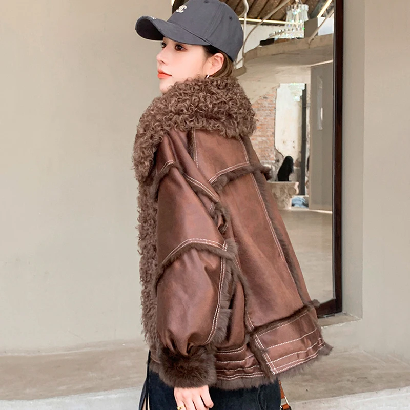Женская меховая куртка высококачественное меховое пальто с овечьим кудрявым