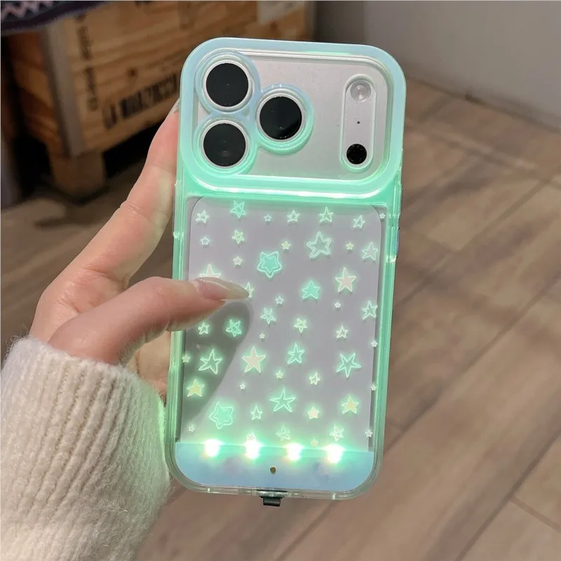 Фото Чехол для iPhone 11 12 13 14 15 16 17 Pro Max Plus Air XS Max с меняющим цвет светящимся бантом-звездой и подсветкой при звонке №3