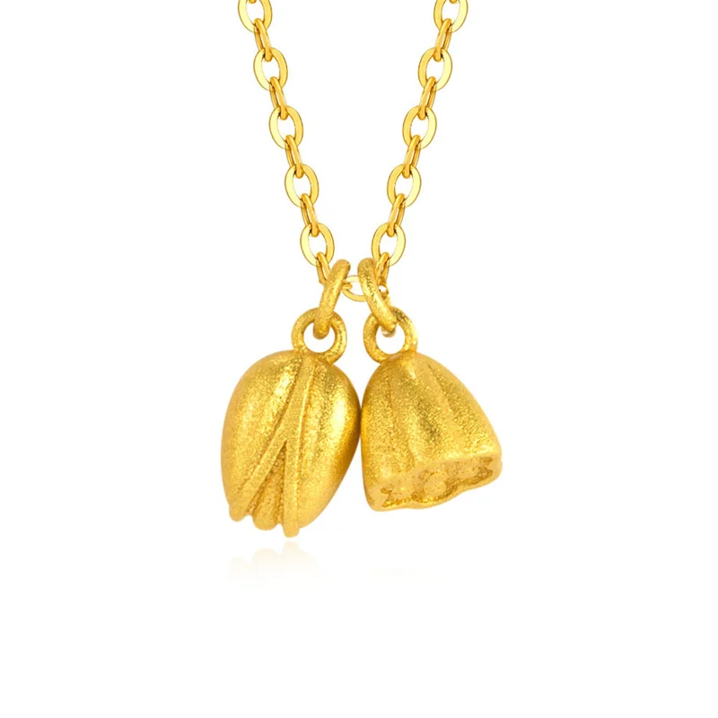 

Gold Color Lotus Flower And Lotus Pod Pendant Necklace Vietnam Sandblasting Charm Necklace Chinese Style Blessing Jewelry Gifts