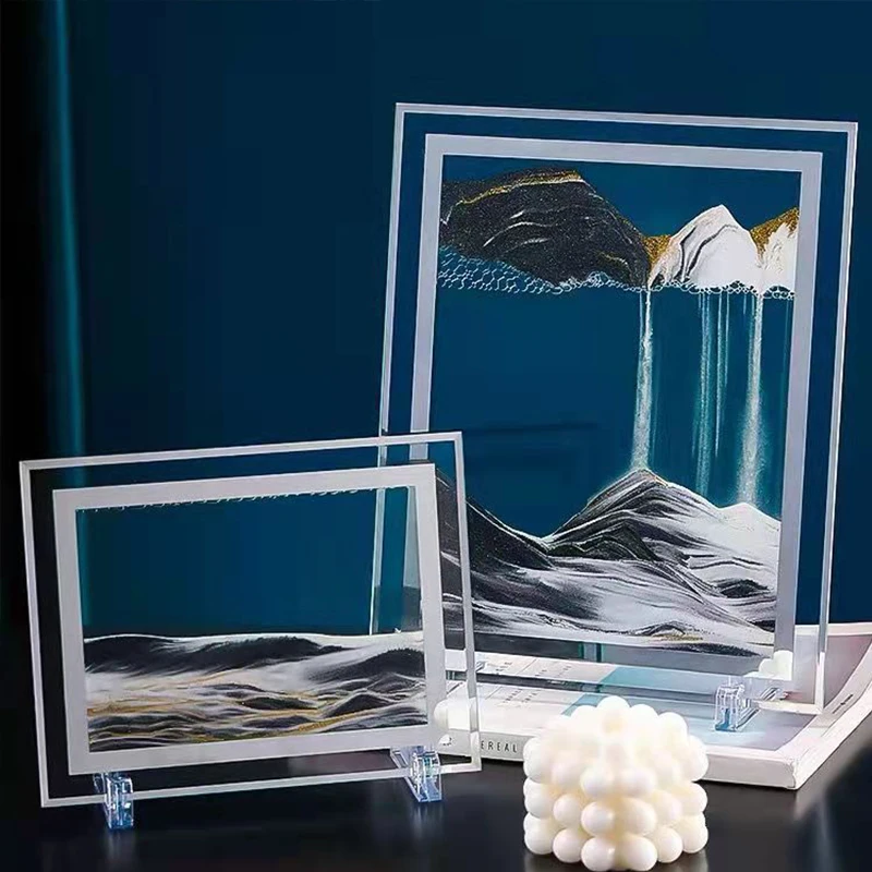 

5/7inch Moving Sand Art Display Ornament Flowing Sand Frame Morden 3D Deep Sea Sandscape In Motion Stand Home Living Room Decor