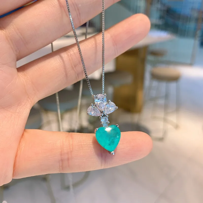 Фото Cellacity Real 925 Sterling Silver Jewelry Set For Women Paraiba 10*10mm Heart Vintage Blue Gemstones Wedding Party Fine Jewelry №3