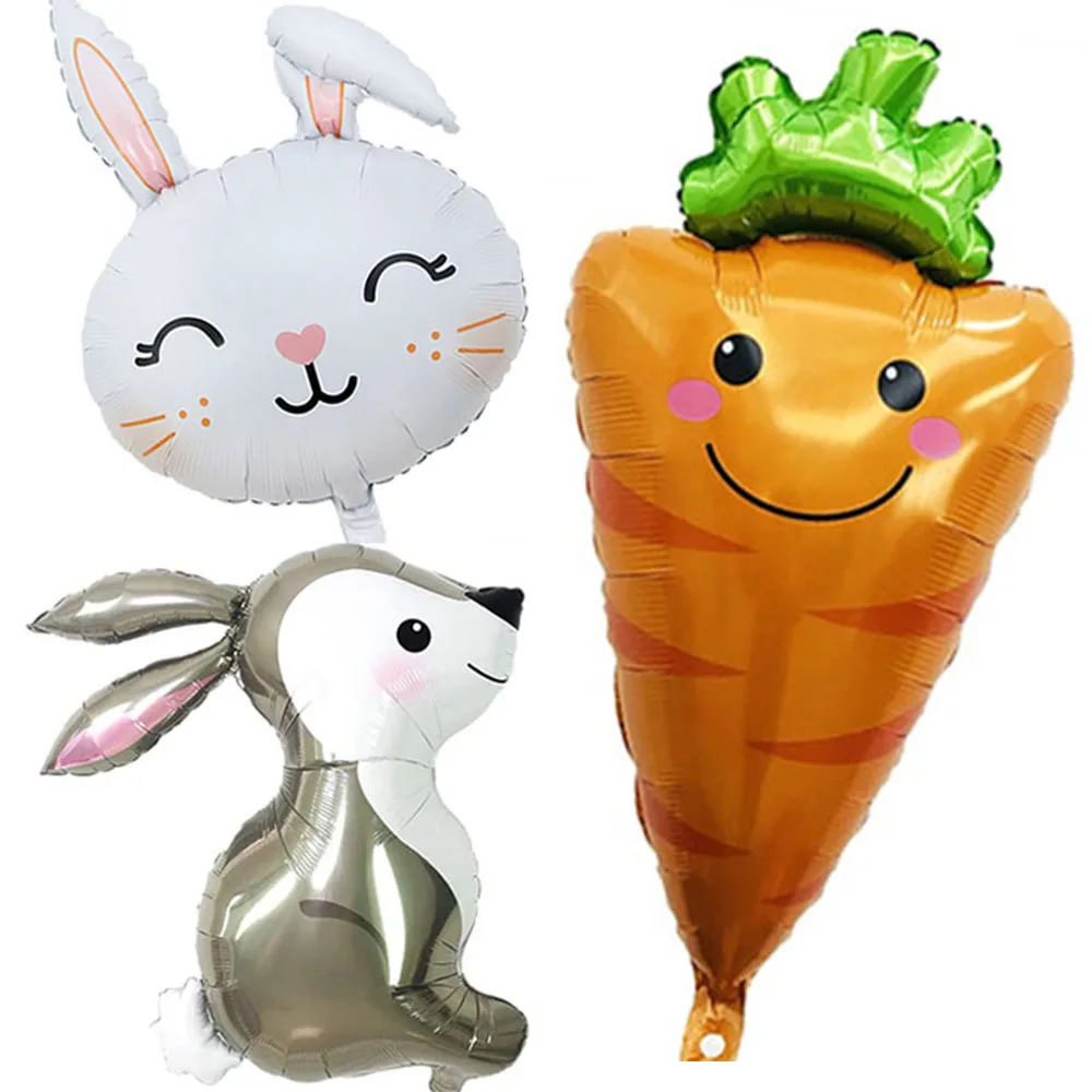 Easter Cute Rabbit Balloons White Bunny Shaped Balloons Happy Easter Foil Balloons for Easter Party Decors Kids Birthday