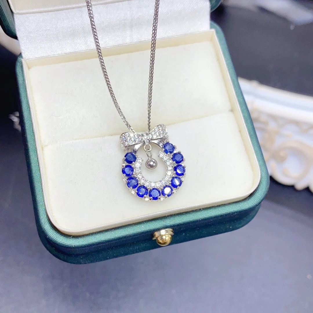 

Natural Sapphire Gemstone Pendant Necklace Genuine Solid 925 Sterling Silver Women Gift Fine Jewelry