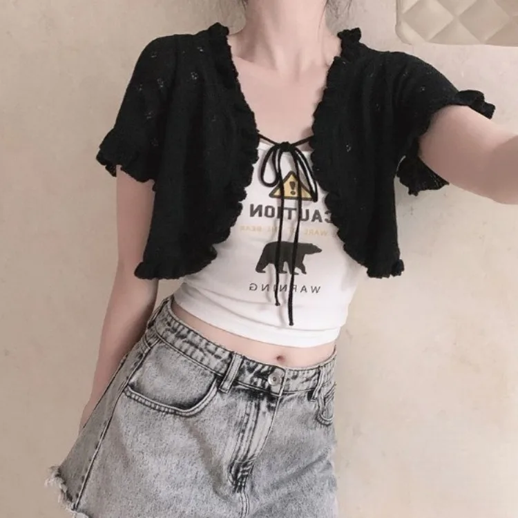 Женский трикотажный кардиган с коротким рукавом