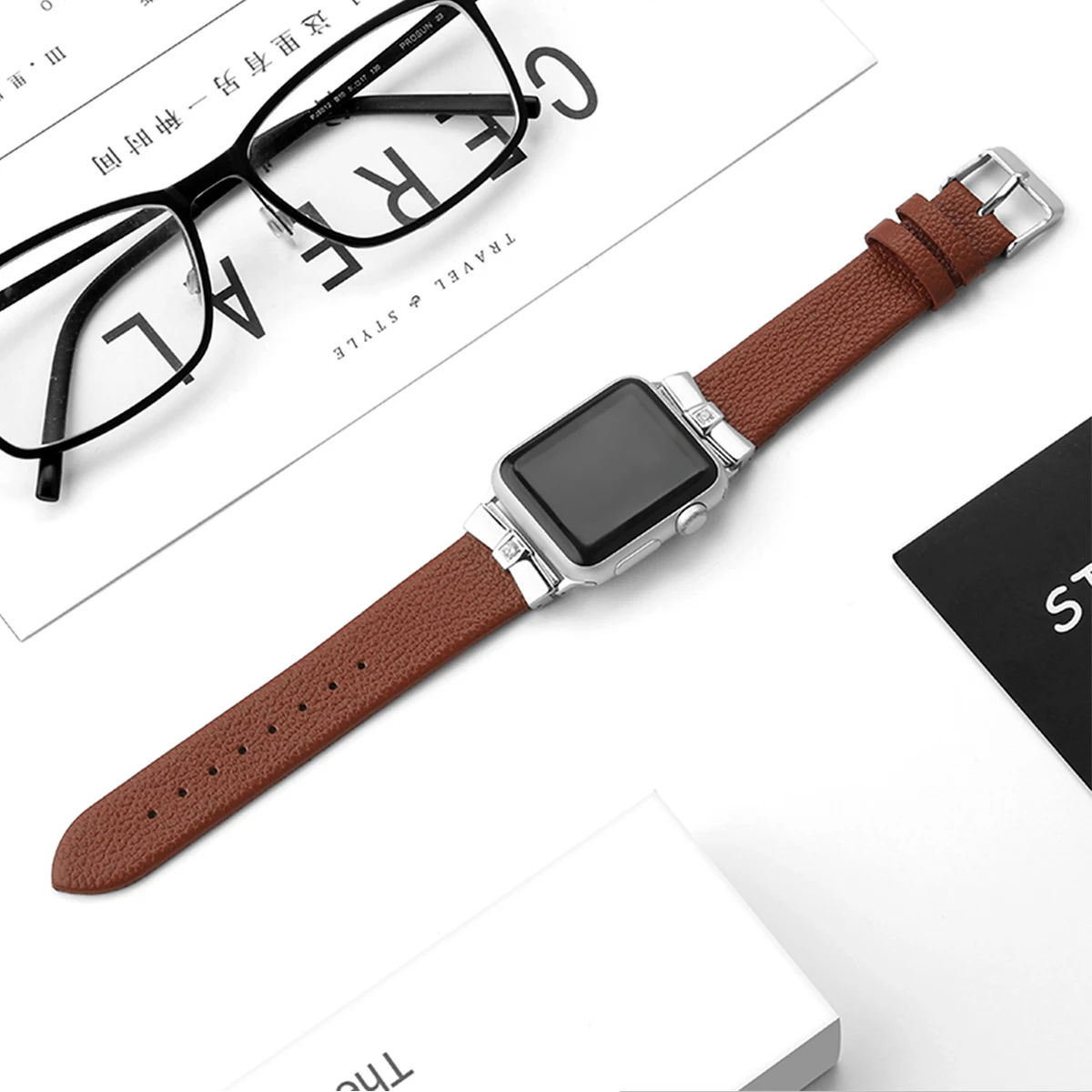 Luxury Metal Diamond+Leather Strap for Apple watch 8 7 45mm 41mm 6 5 4 SE 44mm 40mm bracelet strap for iwatch 3 38mm 42mm band