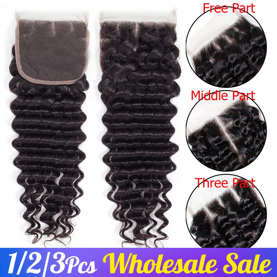 

Jarin Hair Bulk Sale 4x4 Brazilian Closure Deep Wave Human Hair Lace Closure Free/Middle/Three Part Remy hair Natural Color
