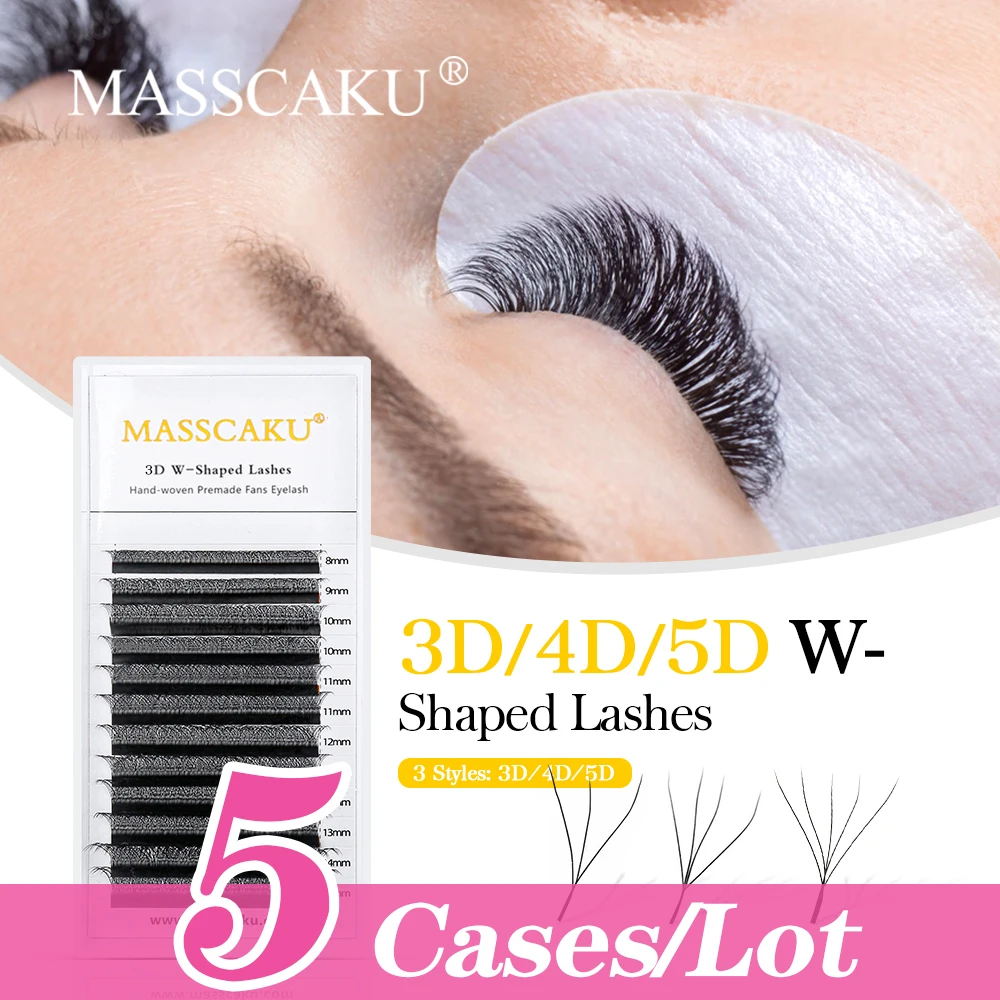 

5cases/lot Private Label MASSCAKU Premade Fans W Shape Faux Mink Lashes Extension Mixed Length Handmade Loose Eyelashes