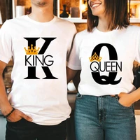 king queen crown print loverst shirt couple short sleeve o neck loose tshirt summer women man tee shirt tops camisetas mujer