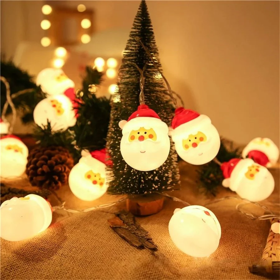 Cute LED Snowman Santa Claus Fairy Garland Lights Battery Powered 1.5M /3M Christmas Tree String Lights for Party Holiday Decor