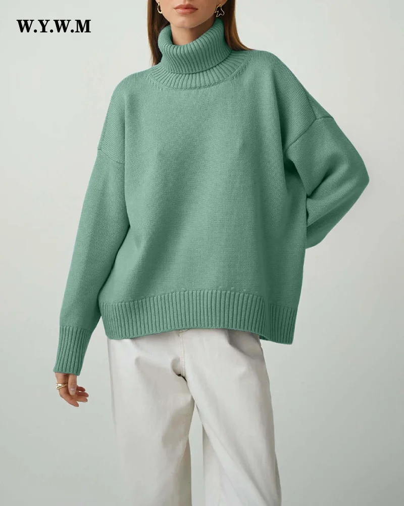

Winter Turtle Neck Sweater Women 2023 New Elegant Thick Warm Knitted Pullover Loose Basic Lazy Oaf Knitwear Female Jumper