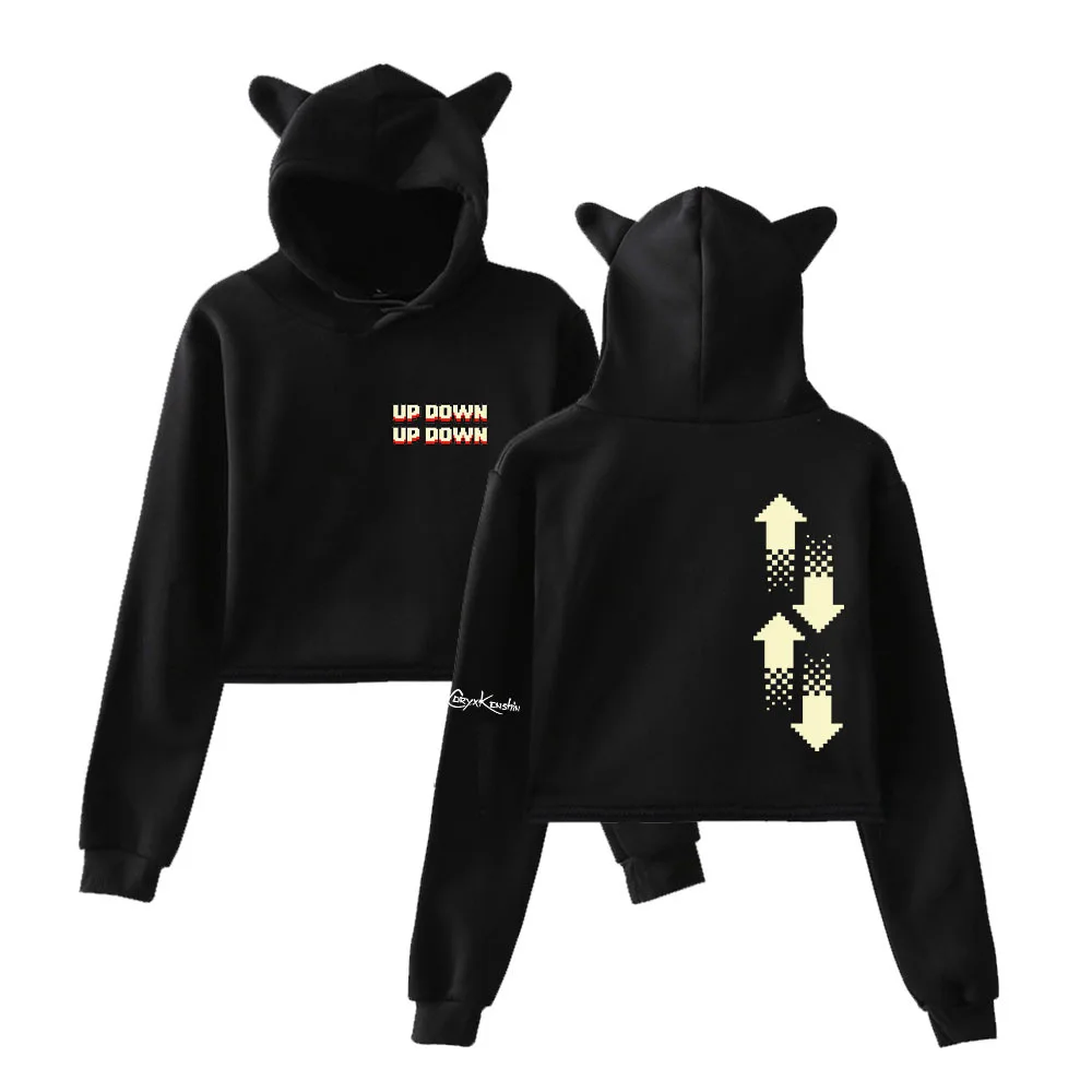 

Coryxkenshin Merch Print Cat Cropped Hoodies Girl Long Sleeve Hooded Pullover Crop Tops Sweet Sexy Loose Kawaii Tide