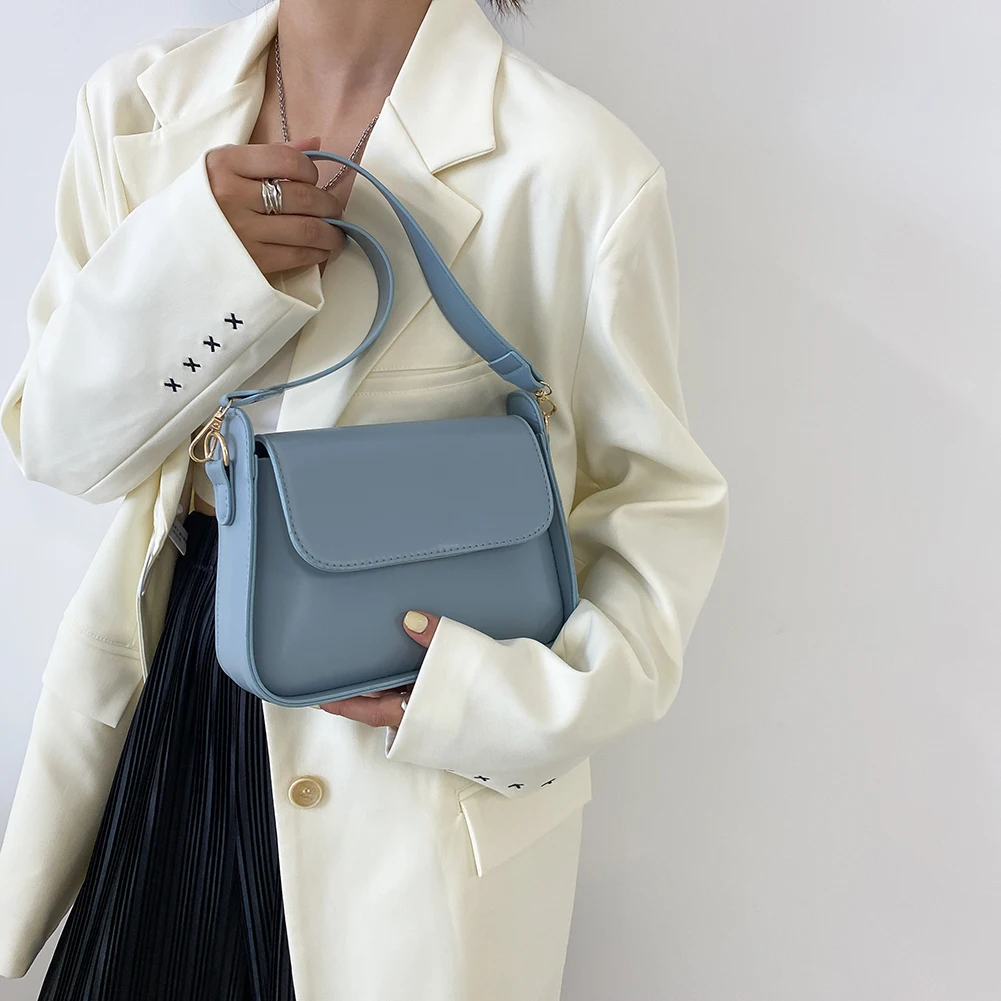 Minimalist Female Solid Color Small Casual Square Underarm Bag Luxury Single Shoulder Bags Leather Armpit Handbags For Women