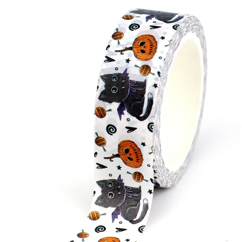 

Декоративная лента Washi GREATHOPE WASHI TAPE с черной кошкой и тыквой