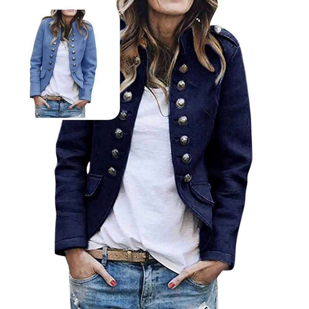 

Thick Cold Resistant Stand Collar Solid Color Woolen Short Coat for Date